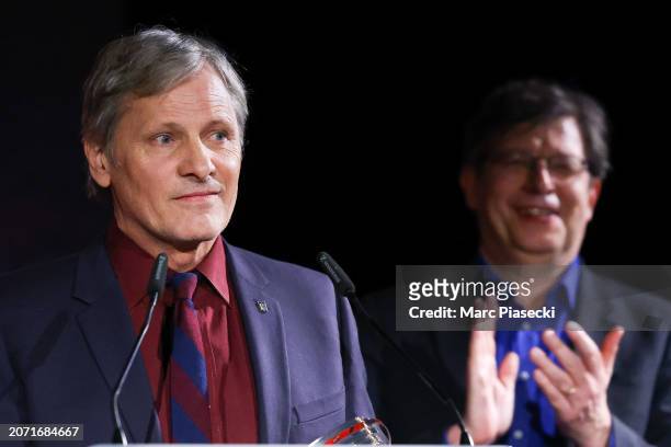 Actor and director Viggo Mortensen receives the Tribute award from journalist Philippe Rouyer during the Closing Ceremony during the Lux Film...
