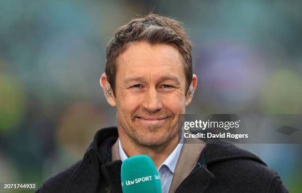 Former England international, now ITV rugby pundit, Jonny Wilkinson looks on during the Guinness Six Nations 2024 match between England and Ireland...