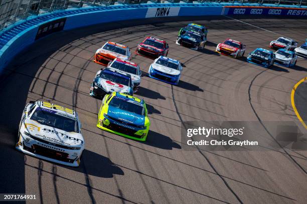 Allmendinger, driver of the Action Industries Chevrolet, Brandon Jones, driver of the Menards/Little Giant Chevrolet, and John Hunter Nemechek,...