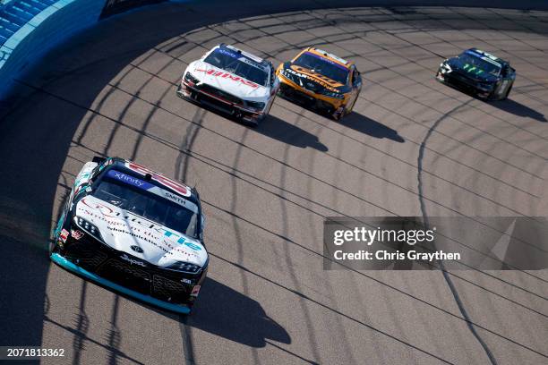 Chandler Smith, driver of the QuickTie Toyota, Cole Custer, driver of the Haas Automation Ford, Jeb Burton, driver of the NORMA Ammunition Chevrolet,...