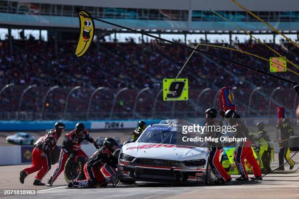 Cole Custer, driver of the Haas Automation Ford, pits during the NASCAR Xfinity Series Call 811.com Every Dig. Every Time. 200 at Phoenix Raceway on...