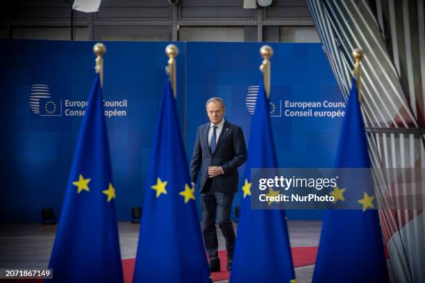 Prime Minister of Poland Donald Tusk attends the Special EU Summit. The European Council Summit is the EU leaders meeting at the headquarters of the...