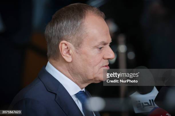 Prime Minister of Poland Donald Tusk attends the Special EU Summit. The European Council Summit is the EU leaders meeting at the headquarters of the...