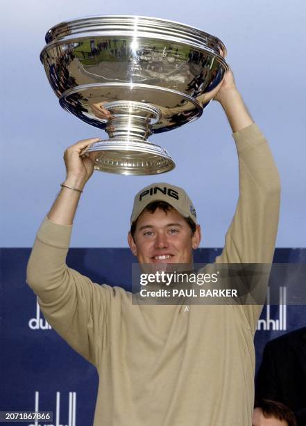 England's Lee Westwood poses with the trophy after winnning the Dunhill Links Golf Championship after finishing 21 under par on the 4th day of play...