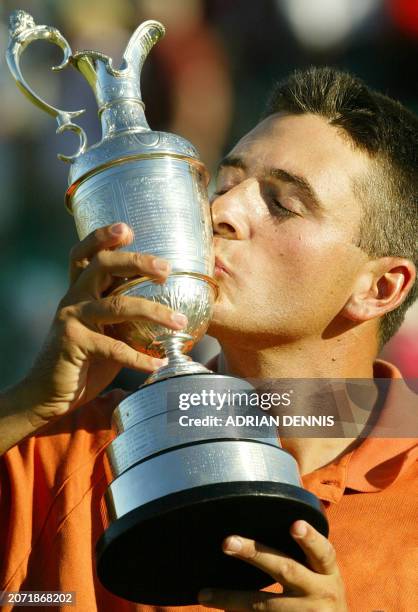 Golfer Ben Curtis kisses the Claret jug after winning The Open Championship at Royal St George's in Sandwich 20 July 2003.