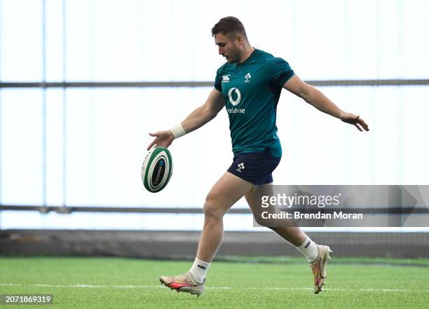 Dublin , Ireland - 12 March 2024; Jordan Larmour during an Ireland rugby squad training session at the IRFU High Performance Centre at the Sports...
