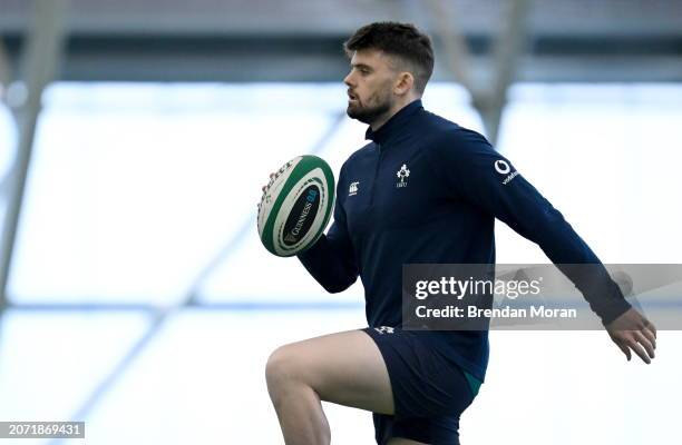 Dublin , Ireland - 12 March 2024; Harry Byrne during an Ireland rugby squad training session at the IRFU High Performance Centre at the Sports...