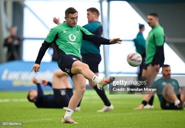 Dublin , Ireland - 12 March 2024; Jordan Larmour during an Ireland rugby squad training session at the IRFU High Performance Centre at the Sports...