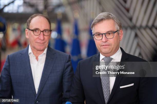 Austrian Minister of Social Affairs, Health, Care and Consumer Protection Johannes Rauch and the Austrian Finance Minister Magnus Brunner are talking...