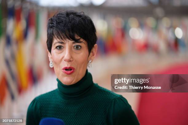 Spanish Minister of Inclusion, Social Security and Migration Elma Saiz Delgado is talking to media prior an EU EcoFin & Employment and social policy...