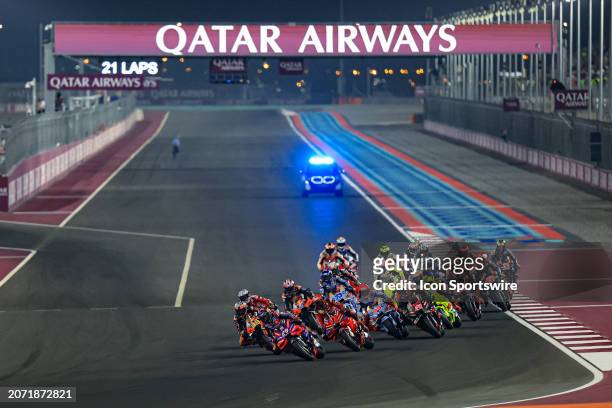 General view of the start of the MotoGP race of the Qatar Airways Grand Prix of Qatar held at Lusail International Circuit in Doha, Qatar on March...