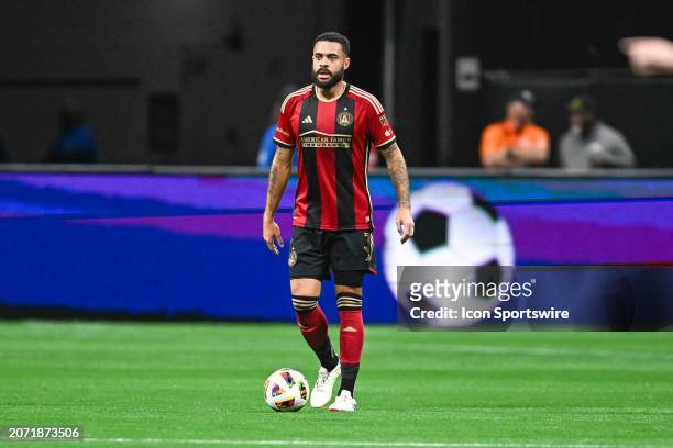 Atlanta defender Derrick Williams looks to pass during the MLS match between the New England Revolution and Atlanta United FC on March 9th, 2024 at...