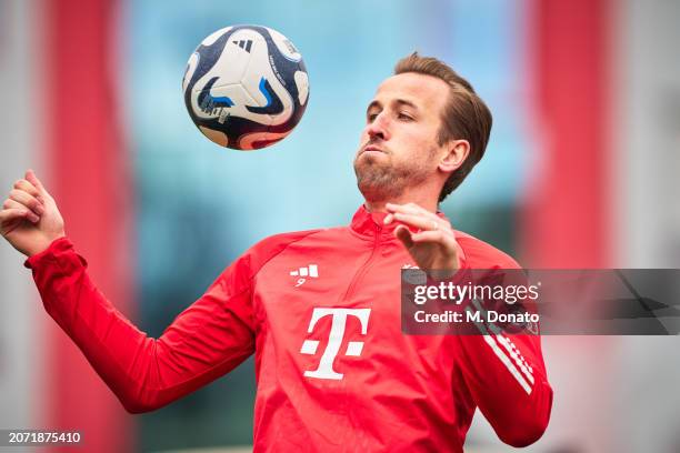 Harry Kane of FC Bayern Muenchen at Saebener Strasse training ground on March 12, 2024 in Munich, Germany.