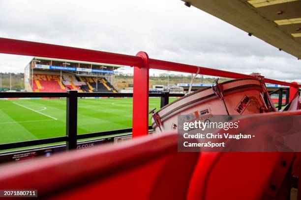 General view of LNER Stadium, home of Lincoln City, showing the 617 Squadron's stand in the GBM Stand with the SRP Stand in the background prior to...