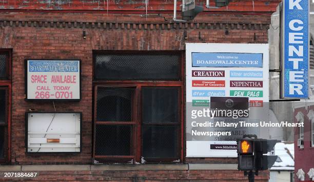 Signs are seen on the Former Marshall-Ray Corp. Factory on Monday, Feb. 16, 2015 in Troy, N.Y.