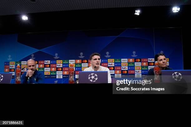 Coach Peter Bosz of PSV, Guus Til of PSV, Sanne Clements of PSV during the Press Conference PSV at the Signal Iduna Park on March 12, 2024 in...