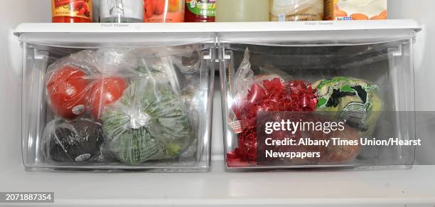 Contents of Alexandra Cronin's refrigerator at her home on Wednesday, May 20, 2015 in Selkirk, N.Y. Alexandra is the most recently crowned Tulip...