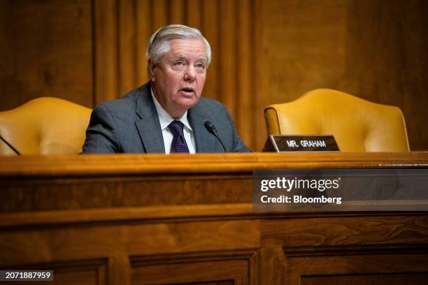 Senator Lindsey Graham, a Republican from South Carolina, during a Senate Budget Committee hearing in Washington, DC, US, on Tuesday, March 12, 2024....