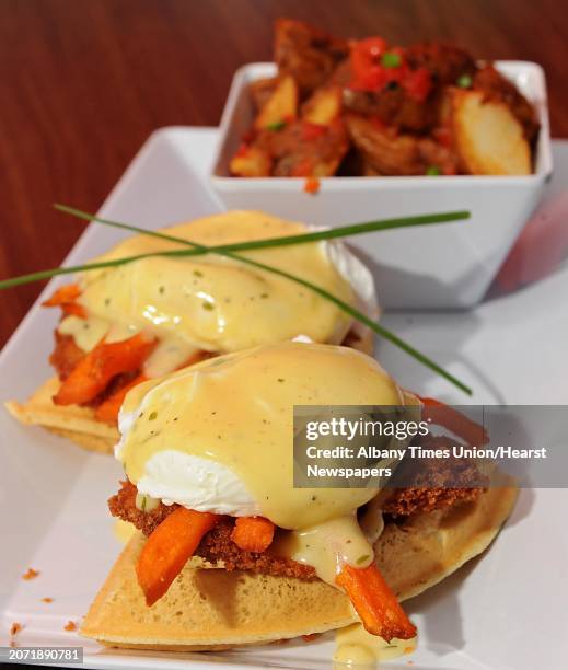 Southern style benny at B-Rad's Bistro Friday, Oct. 16, 2015 in Troy, N.Y. This benny includes poached eggs, crispy fried chicken, sweet potato...