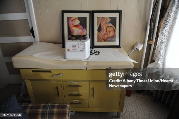 An examining table is seen at midwife Jennifer Fegan-Szalay home office Blessingway Midwifery Care, PLLC on Friday, Oct. 30, 2015 in Nassau, N.Y.