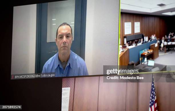Scott Peterson appears via video call for a status hearing at San Mateo County Superior Court in Redwood City, California, Tuesday, March 12, 2024.