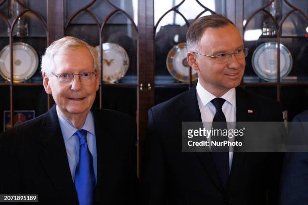 Senate Republican Leader Mitch McConnell poses with Polish President Andrzej Duda in the Capitol Building on Tuesday, March 12, 2024. Andrzej Duda is...
