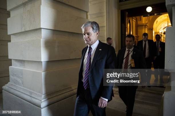 Christopher Wray, director of the Federal Bureau of Investigation , departs the US Capitol in Washington, DC, US, on Tuesday, March 12, 2024. The...