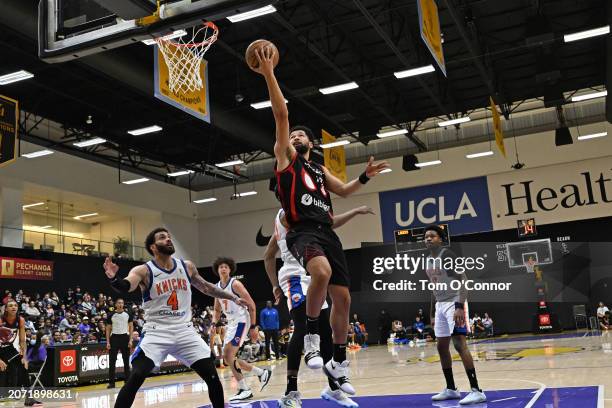 Skylar Mays of the South Bay Lakers drives to the basket during the game against the Westchester Knicks on March 11, 2024 at UCLA Health Training...