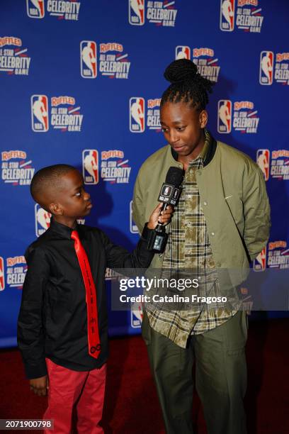 Jeremiah Fennell and Jewell Loyd of the Seattle Storm during the Ruffles NBA All-Star Celebrity Game as part of NBA All-Star Weekend on Friday,...