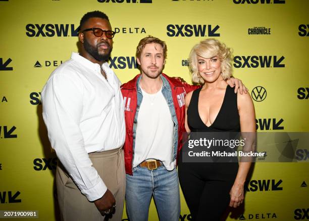 Winston Duke, Ryan Gosling and Hannah Waddingham at the premiere of "The Fall Guy" as part of SXSW 2024 Conference and Festivals held at the...