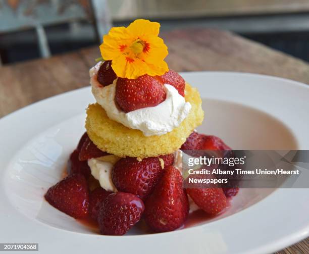 Local strawberry shortcake with Story Farms strawberries, genoise, and whipped cream at Miss Lucy's Kitchen on Thursday, July 12, 2018 in Saugerties,...