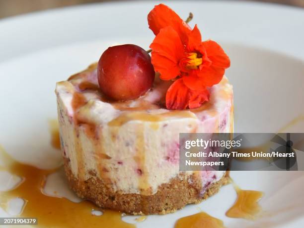 Local cherry almond tortoni with Fixx Bros. Cherries, graham cracker crust, and sour cherry caramel at Miss Lucy's Kitchen on Thursday, July 12, 2018...