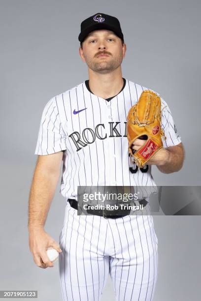Chance Adams of the Colorado Rockies poses for a photo during the Colorado Rockies Photo Day at Salt River Fields at Talking Stick on Thursday,...