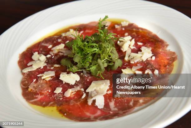 Beef carpaccio at Downtown Social on Thursday, Aug. 16, 2018 in Glens Falls, N.Y. Water thin, prime aged beef sirloin with smoked salt, cracked...