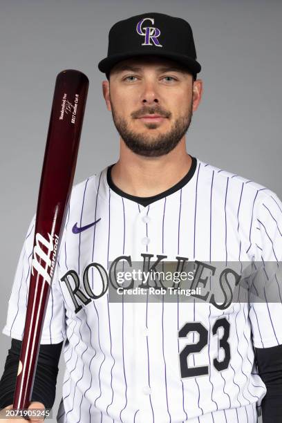 Kris Bryant of the Colorado Rockies poses for a photo during the Colorado Rockies Photo Day at Salt River Fields at Talking Stick on Thursday,...