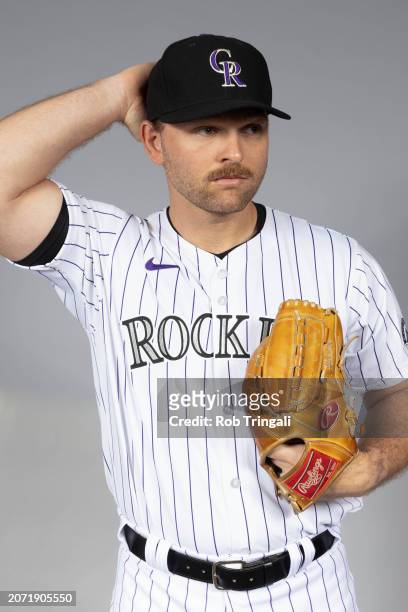 Chance Adams of the Colorado Rockies poses for a photo during the Colorado Rockies Photo Day at Salt River Fields at Talking Stick on Thursday,...