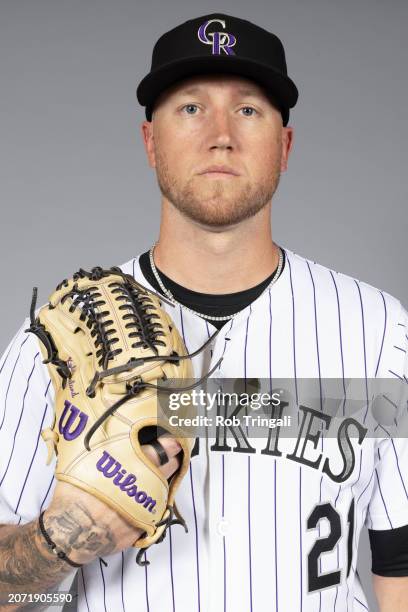 Kyle Freeland of the Colorado Rockies poses for a photo during the Colorado Rockies Photo Day at Salt River Fields at Talking Stick on Thursday,...