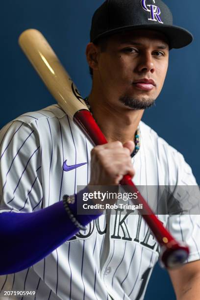 Ezequiel Tovar of the Colorado Rockies poses for a photo during the Colorado Rockies Photo Day at Salt River Fields at Talking Stick on Thursday,...