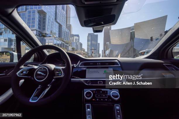 Los Angeles, CA A Waymo robotaxi Jaguar I-PACEs driverless car drives around downtown Los Angeles Monday, March 11, 2024. Waymo is about to announce...