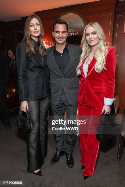 Maria Sharapova, Roger Federer and Lindsey Vonn at the Oliver Peoples & Roger Federer launch event held at Tower Bar on March 12, 2024 in Los...