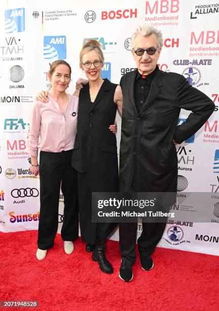 Hella Wenders, Donata Wenders and director Wim Wenders attend the 2024 German Oscar Reception at The Villa Aurora on March 09, 2024 in Pacific...