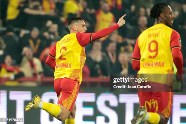 Ruben Aguilar of Lens celebrates his goal during the Ligue 1 Uber Eats match between RC Lens and Stade Brestois 29 at Stade Bollaert-Delelis on March...