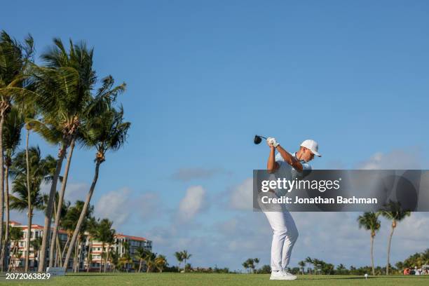 Matti Schmid of Germany plays his shot from the 14th tee during the third round of the Puerto Rico Open at Grand Reserve Golf Club on March 09, 2024...