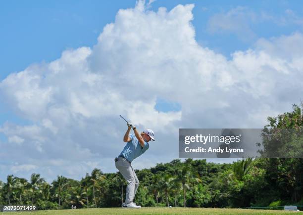 Jimmy Stanger of the United States plays his shot from the sixth tee during the third round of the Puerto Rico Open at Grand Reserve Golf Club on...