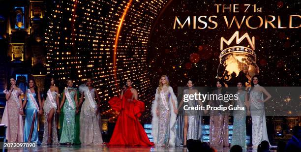 Krystyna Pyszková and contestants at the Miss World Grand Finale on March 09, 2024 in Mumbai, India.