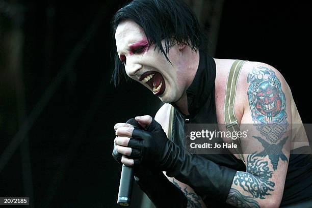 Marilyn Manson performs live on stage at the "Download Festival" on May 31, 2003 in Donnington Park, Derbyshire, England.