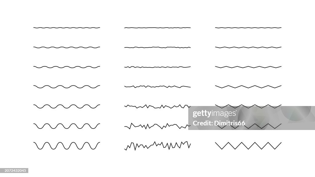 Set of lines: rough, wavy and zigzag