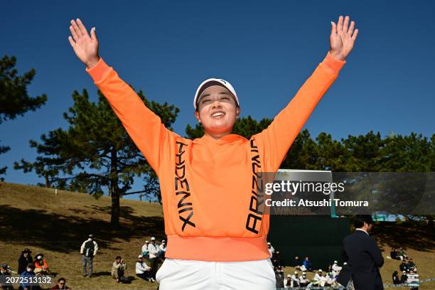 Ai Suzuki of Japan celebrates winning the tournament following the final round of MEIJI YASUDA LIFE INSURANCE LADIES YOKOHAMA TIRE GOLF TOURNAMENT at...