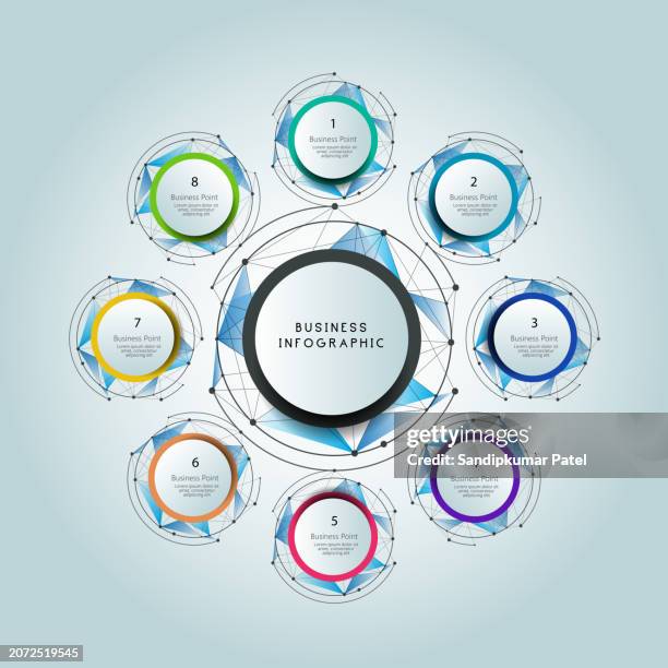 pie chart circle infographic template with 8 options. - engineering-design-process-diagram stock illustrations