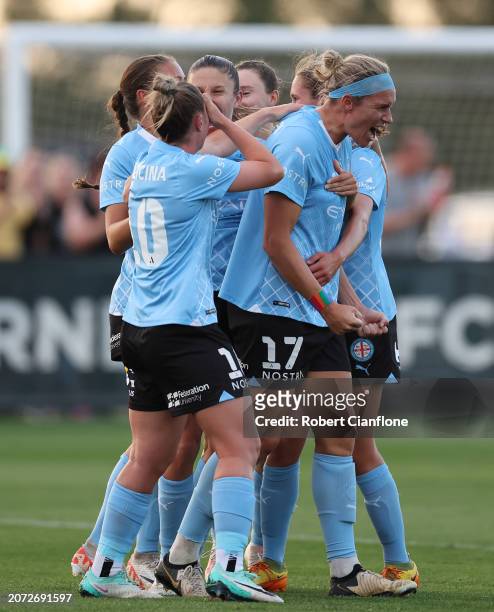 Hannah Wilkinson of Melbourne City celebrates after scoring a goal during the A-League Women round 19 match between Melbourne City and Newcastle Jets...